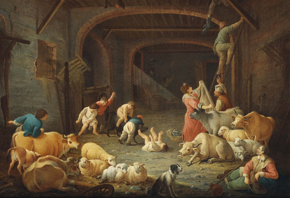 L'interno di una stalla in un dipinto di Giorgio Giacoboni, pittore del settecento di origine piacentina.